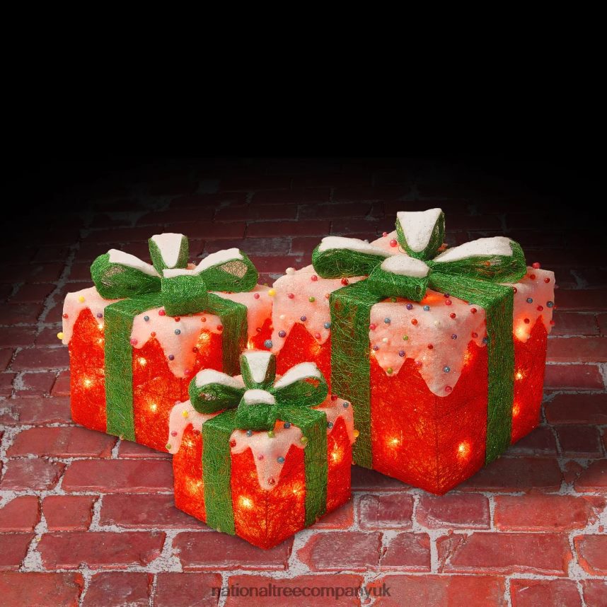 decoration | National Tree Company Pre-Lit Red and White Gift Boxes Set of Three White Lights Christmas Collection F2L4F600